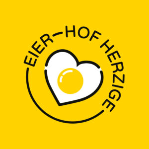 Das Logo Hof Herzige Eier wurde im flat design erstellt.